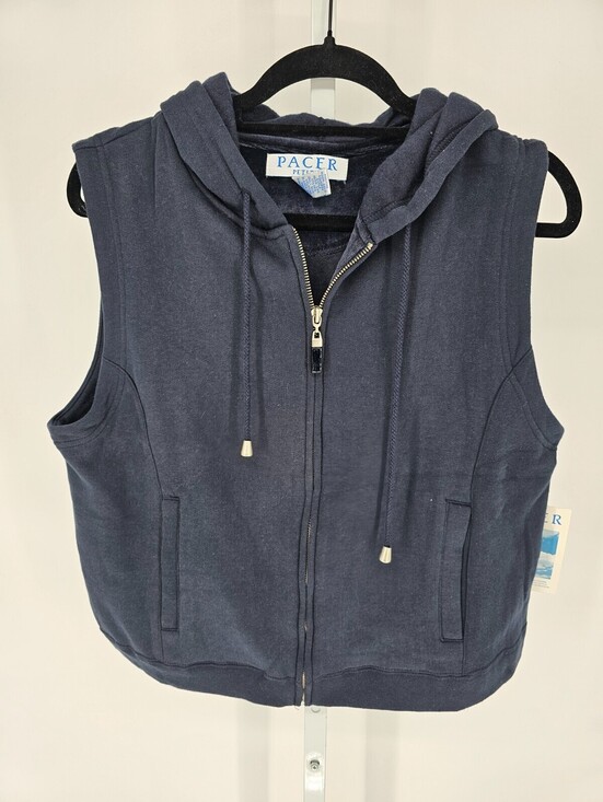 Jackets & Blazers - Pacer Womens Sz PL Petite Zip Up Fuzzy Vest Navy Blue Hooded NEW
